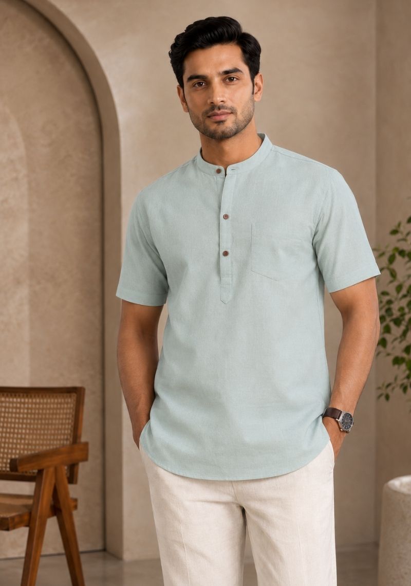 Gray Cotton Half Sleeves Short Kurta-51294