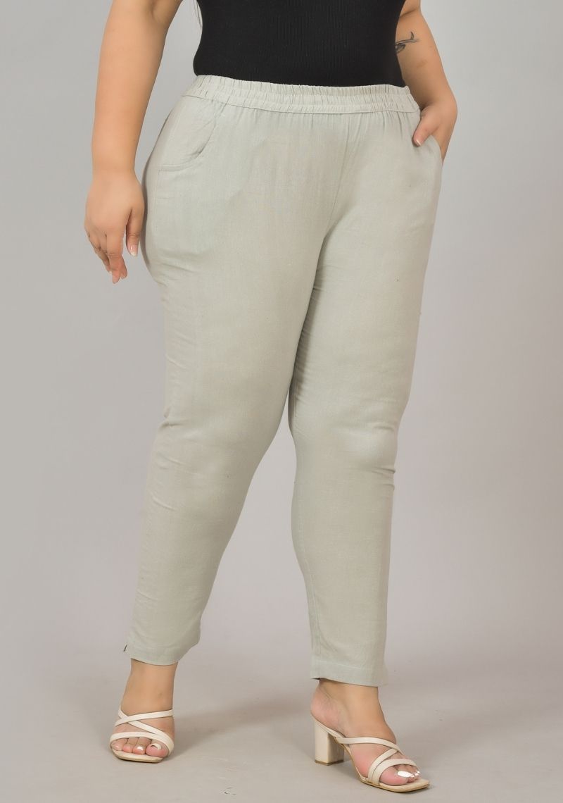 Gray Cotton Plus Size Regular Wear Women Pant-48404