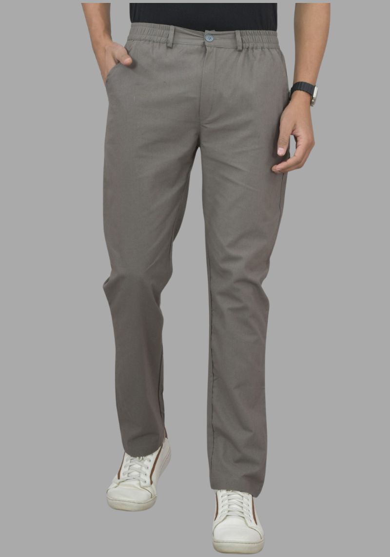Gray Pure Cotton Mens Trouser-47064