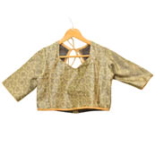 Gray and Golden Floral Silk Brocade Blouse-30097
