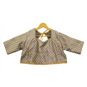 Gray and White Small Floral Silk Brocade Blouse-30116