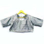 Gray and White Small Flower Silk Brocade Blouse-30112