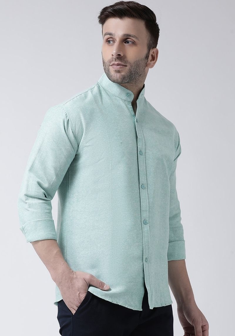 Green Cotton Handloom Men Shirt-48739