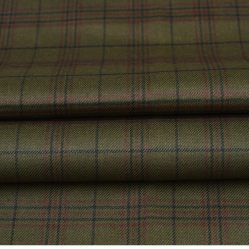 Green Red Checks Tweed Wool Fabric-90686