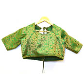 Green and Golden Floral Silk Brocade Blouse-30084