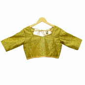 Green and Golden Floral Silk Brocade Blouse-30099