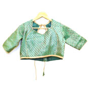 Green and Golden Flower Silk Brocade Blouse-30089