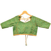 Green and Golden Leaf Silk Brocade Blouse-30096