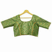 Green and Golden Square Silk Brocade Blouse-30103