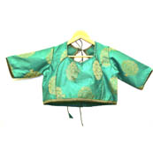 Green and Golden Tree Silk Brocade Blouse-30090