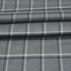 Grey White Checks Tweed Wool Fabric-90704