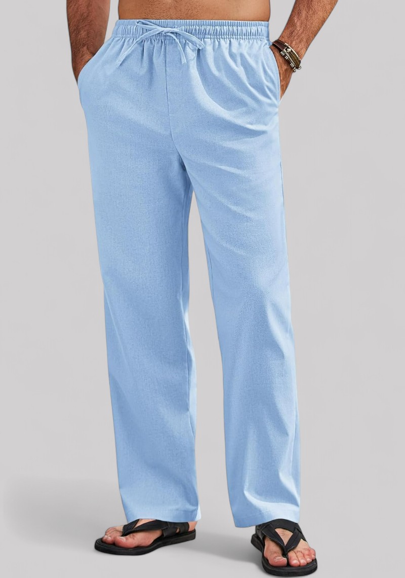 Light Blue Linen Relaxed Fit Men Pant-50192