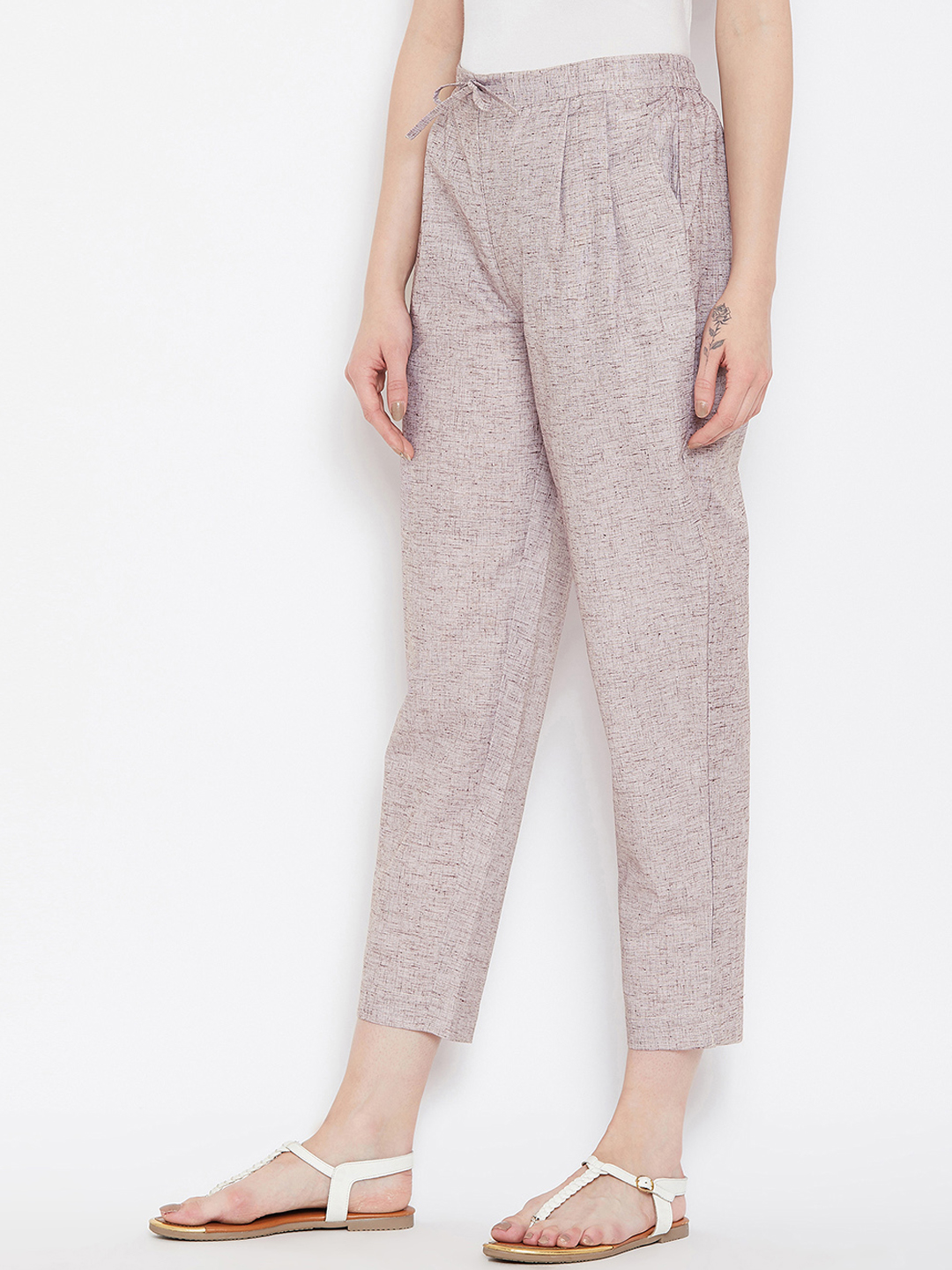 Light Gray Cotton Cropped Pant-33533