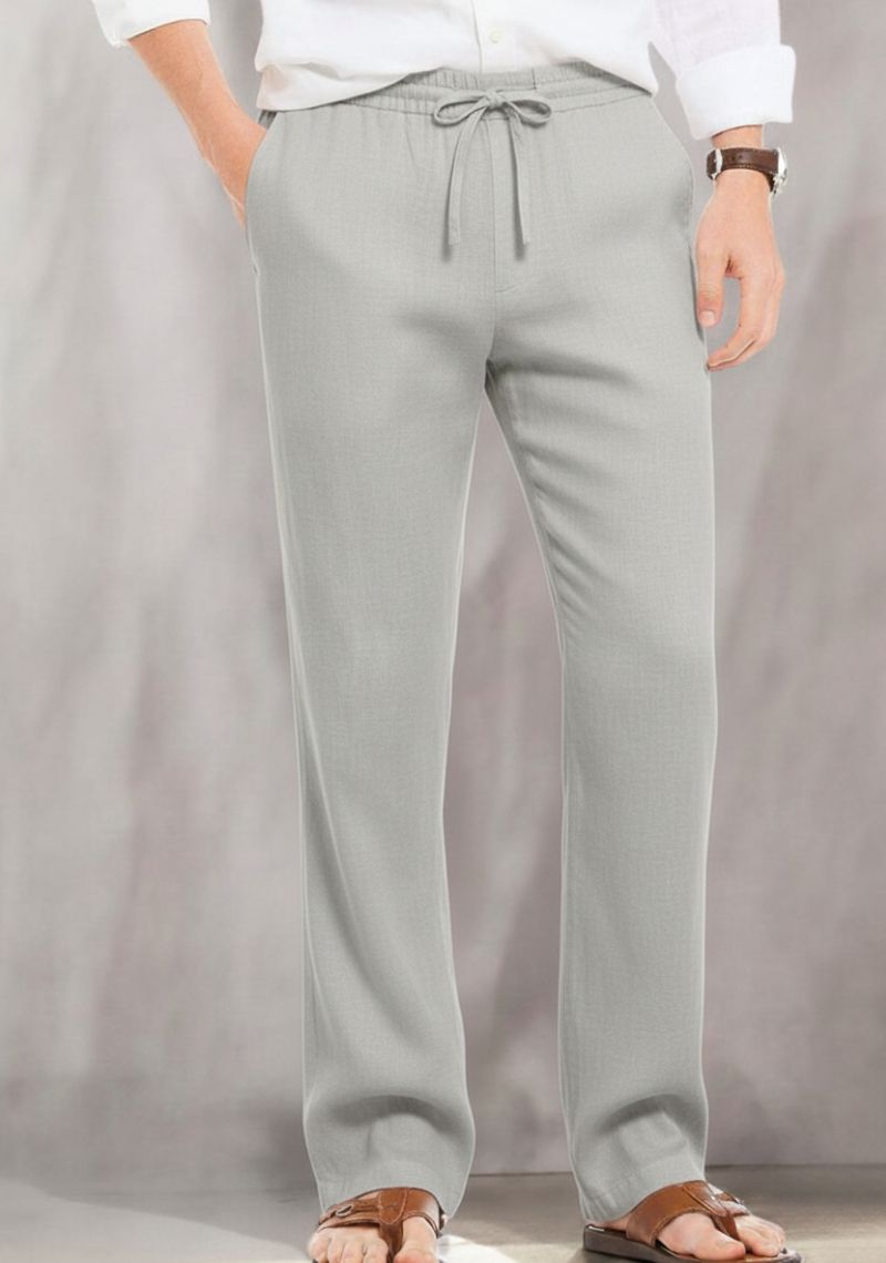 Light Gray Linen Loose Fit Men Pant-50496