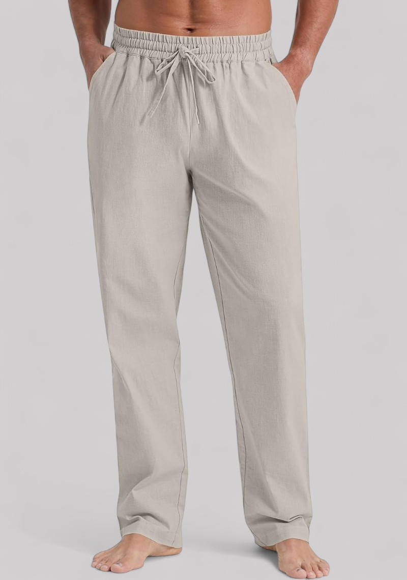 Light Gray Linen Relaxed Fit Men Pant-50200