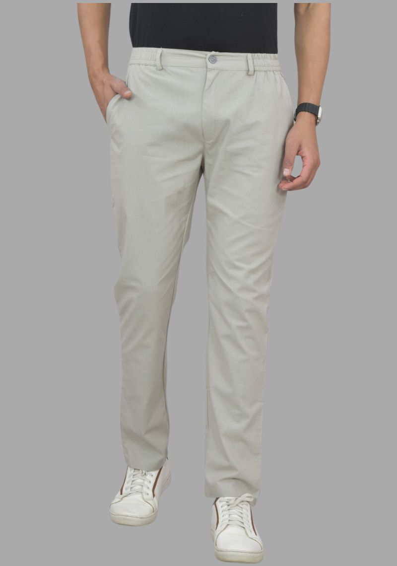 Light Gray Pure Cotton Mens Trouser-47062
