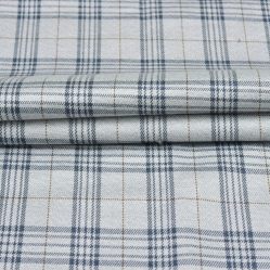 Light Grey Blue Checks Tweed Wool Fabric-90701