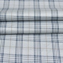 Light Grey Blue Checks Tweed Wool Fabric-90708