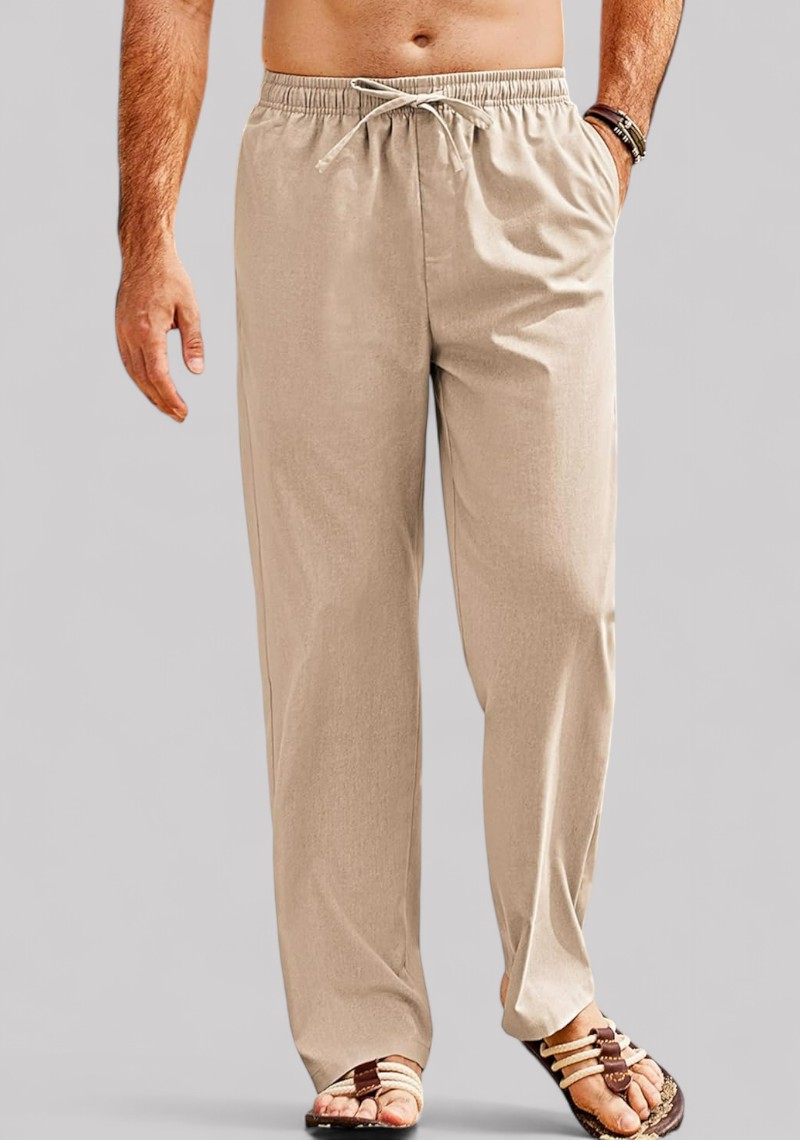 Light Khaki Linen Relaxed Fit Men Pant-50191