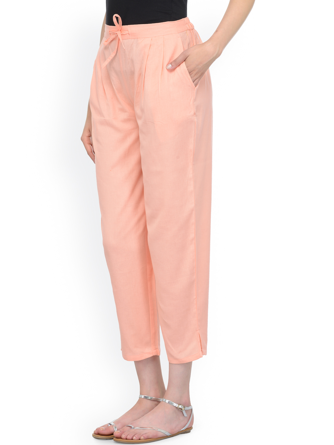 Light Peach Cotton Cropped Pant-33524