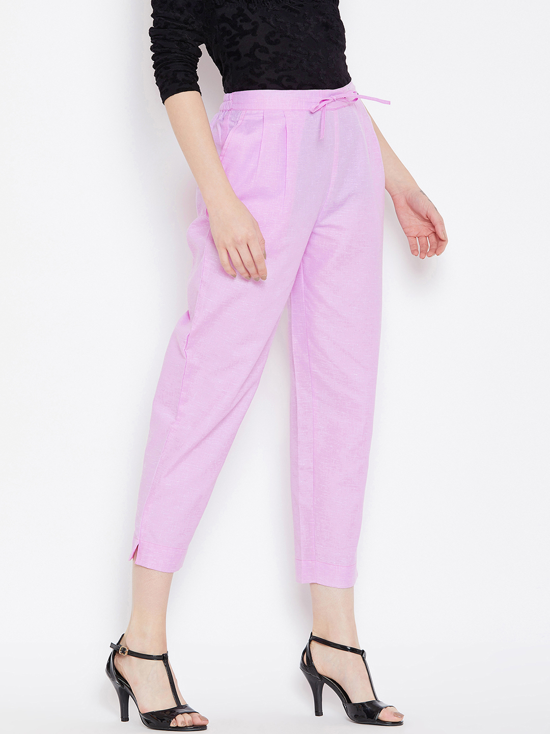 Light Pink Cotton Cropped Pant-33547