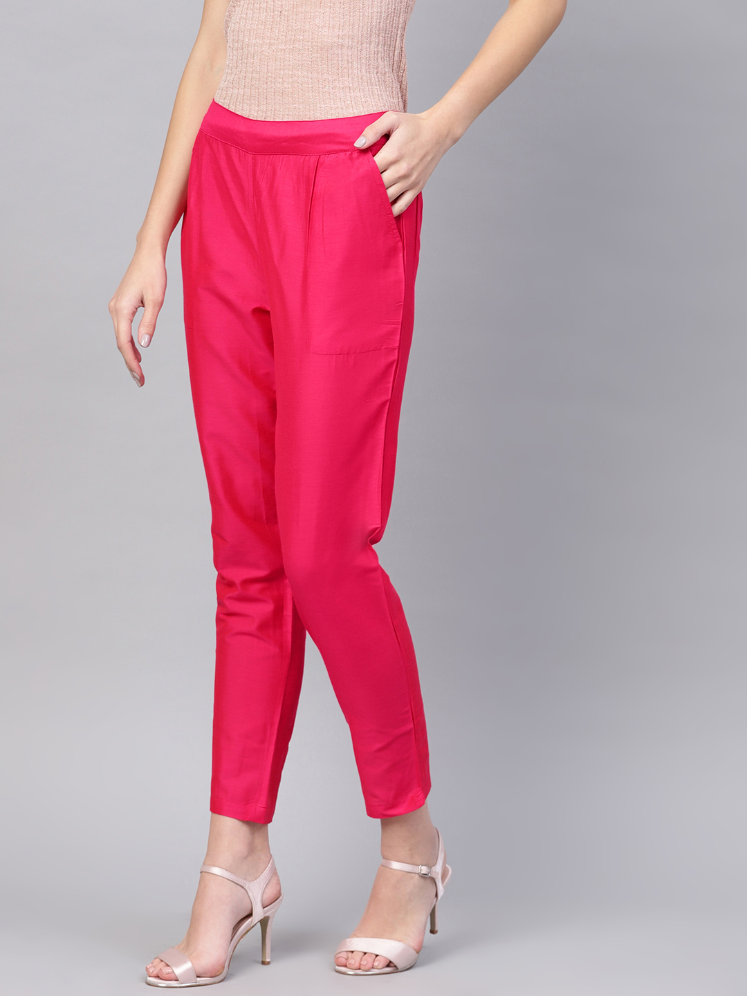 Magenta Pink Cotton Silk Ankle Pant-34266