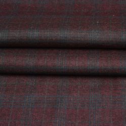 Maroon Green Checks Tweed Wool Fabric-90687