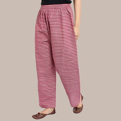 Maroon Pink Cotton Stripe Palazzo Pant-36306