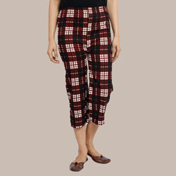 Maroon White and Black Cotton Check Culotte-36307