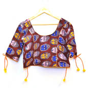 Maroon-White and Blue Buddha Kalamkari Print Cotton Blouse-30009