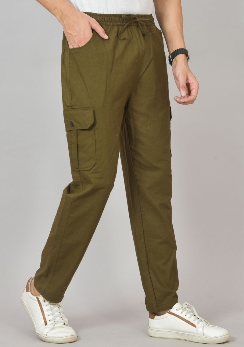 Men Army Green Cotton Cargo Pant-48296