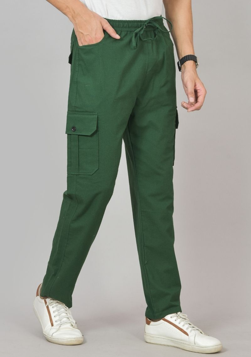Men Bottle Green Cotton Cargo Pant-48298