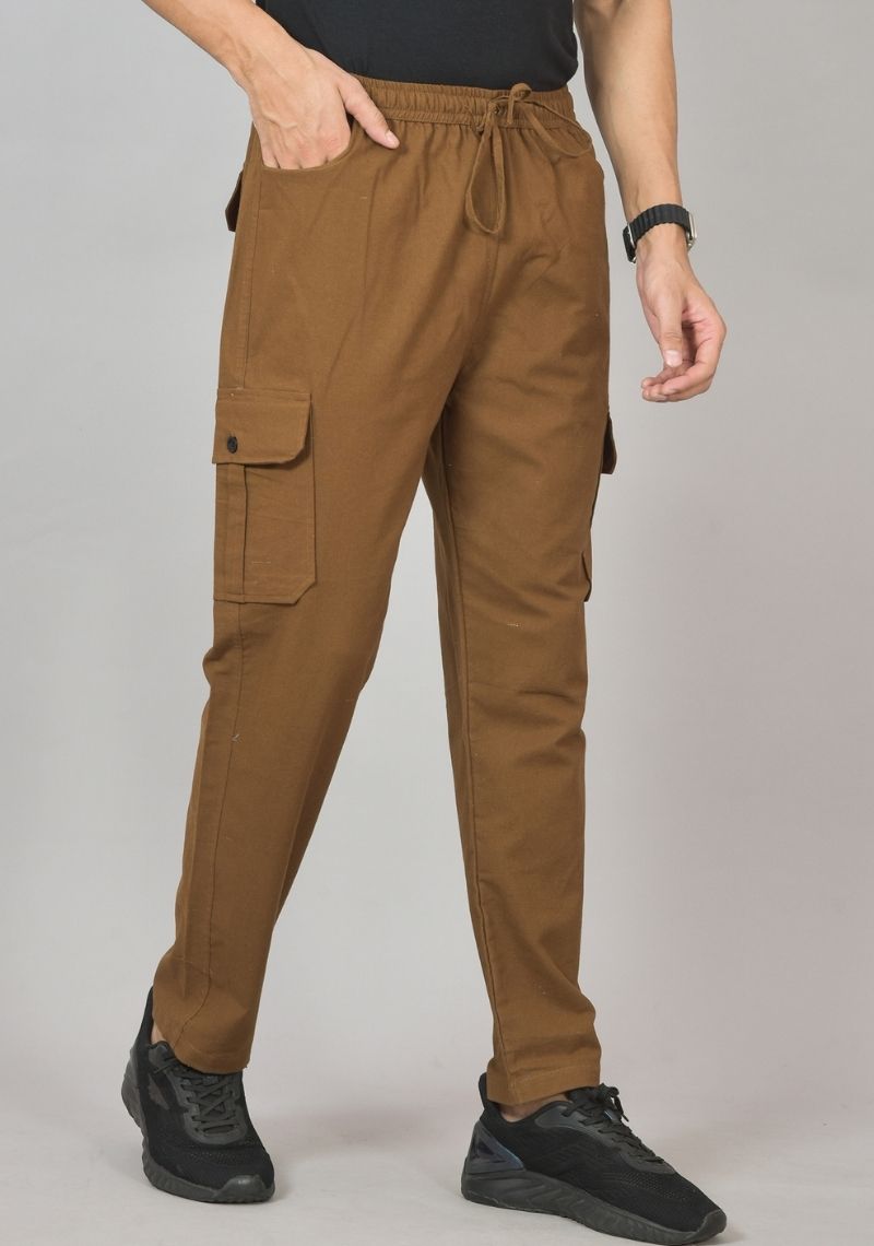 Men Brown Cotton Cargo Pant-48301