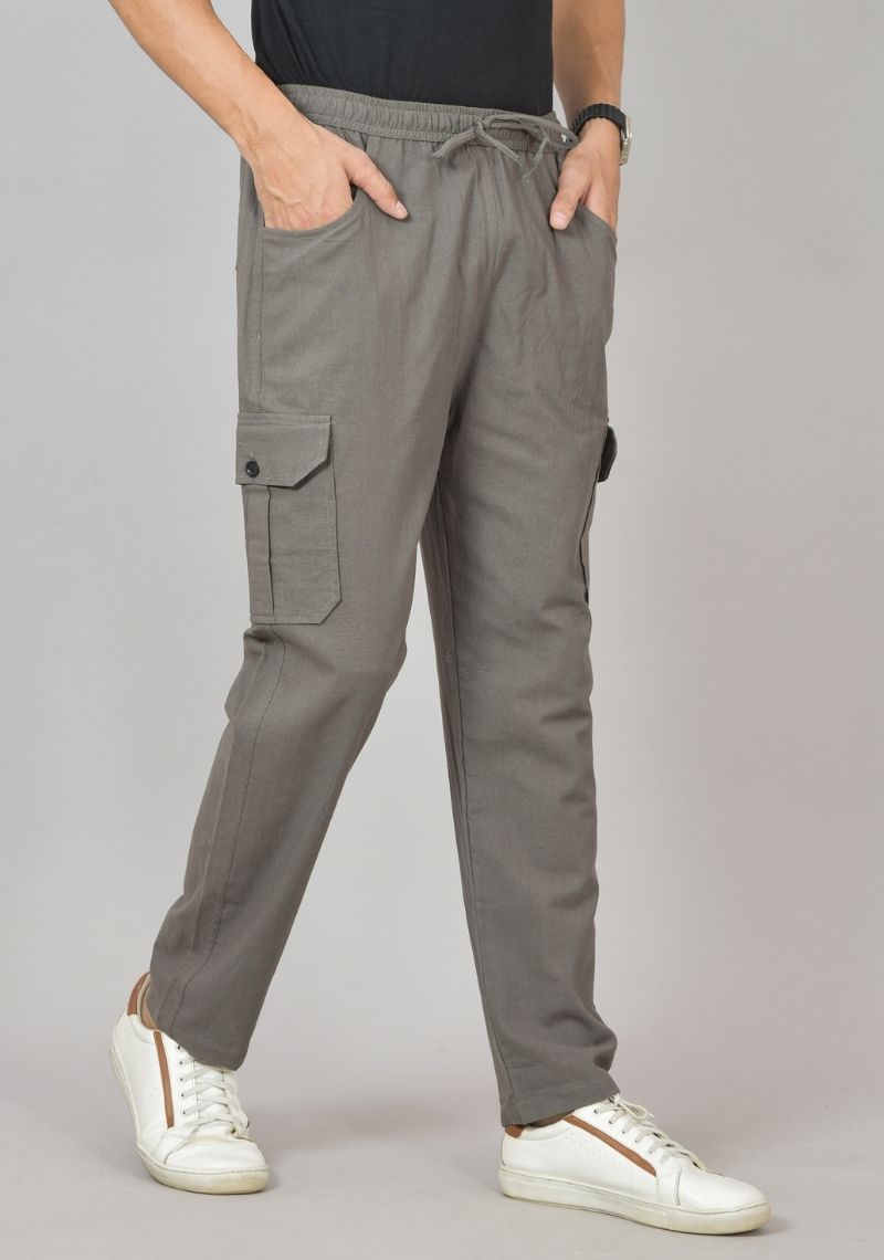 Men Gray Cotton Cargo Pant-48304