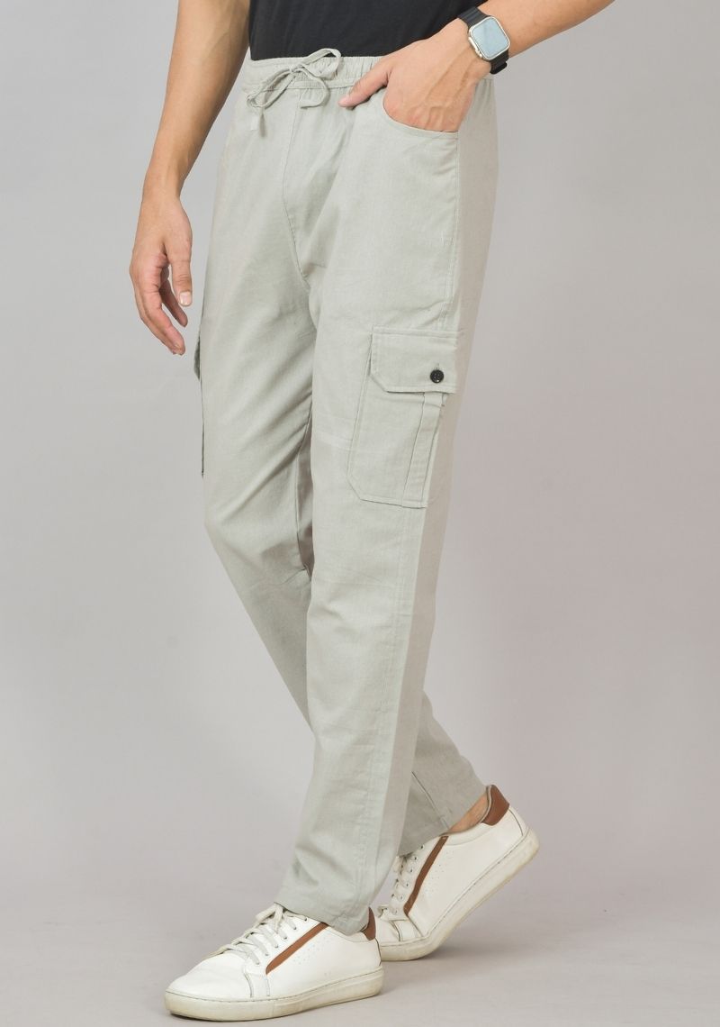 Men Light Gray Cotton Cargo Pant-48305