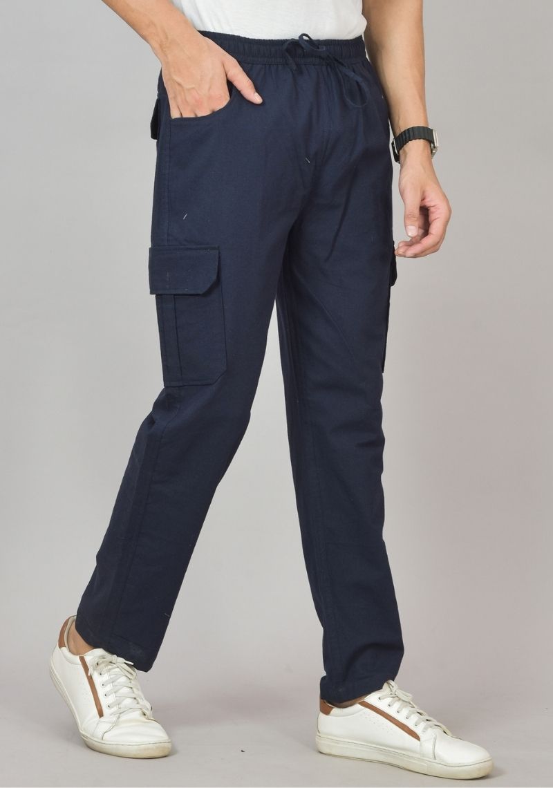 Men Navy Blue Cotton Cargo Pant-48299