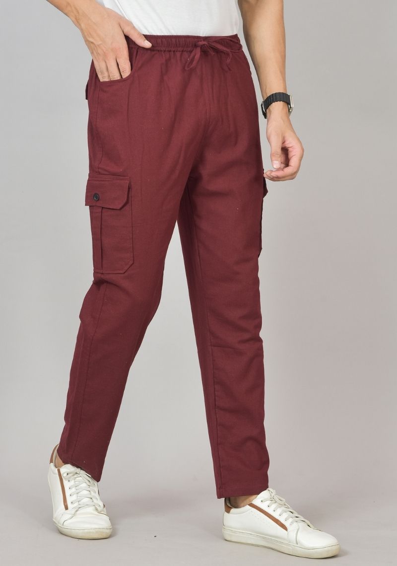 Men Wine Cotton Cargo Pant-48300