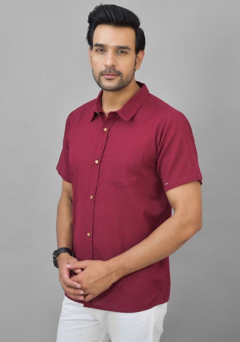 Mens Maroon Solid Cotton Shirt-25394