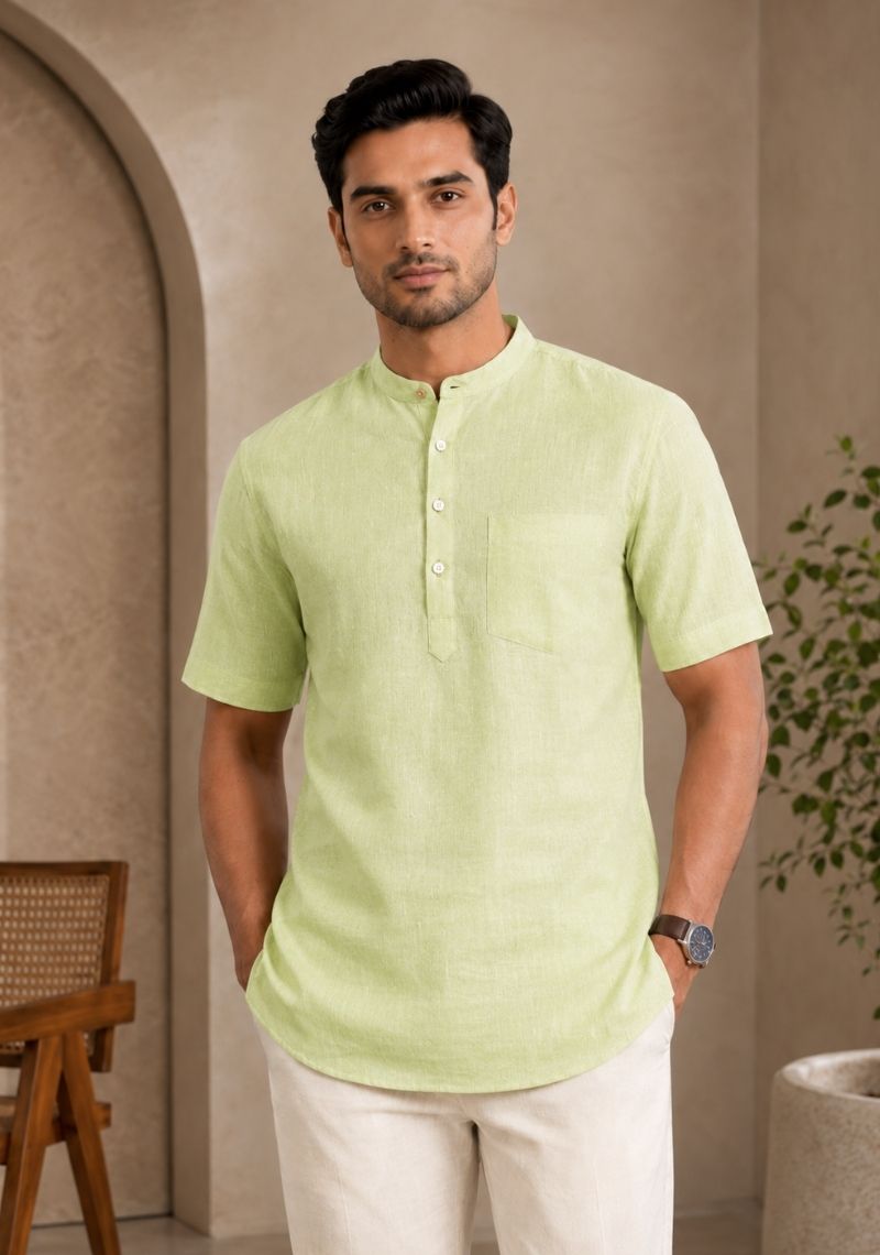 Mint Green Cotton Half Sleeves Short Kurta-51280