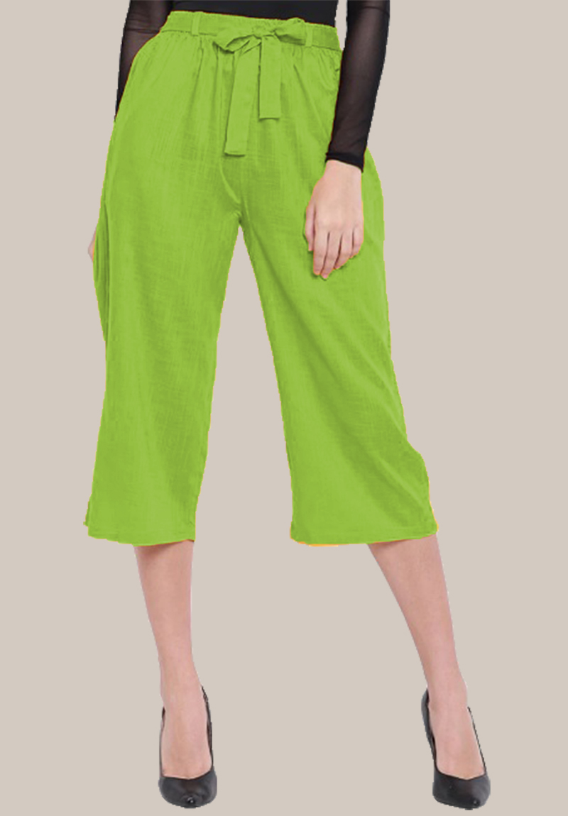 Mint Green Rayon Solid Women Culottes with Belt-35096