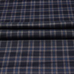 Wool Blazer Fabric (2 Meter)-Navy Blue Black Checks-90738