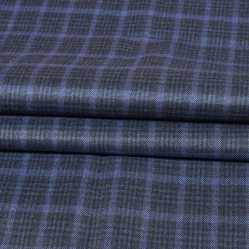 Navy Blue Black Checks Tweed Wool Fabric-90777