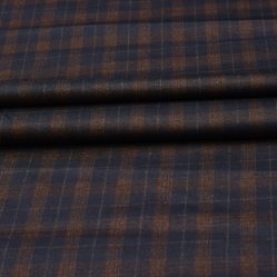 Wool Blazer Fabric (2 Meter)-Navy Blue Brown Checks-90742