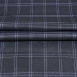 Navy Blue Gray Checks Tweed Wool Fabric-90780