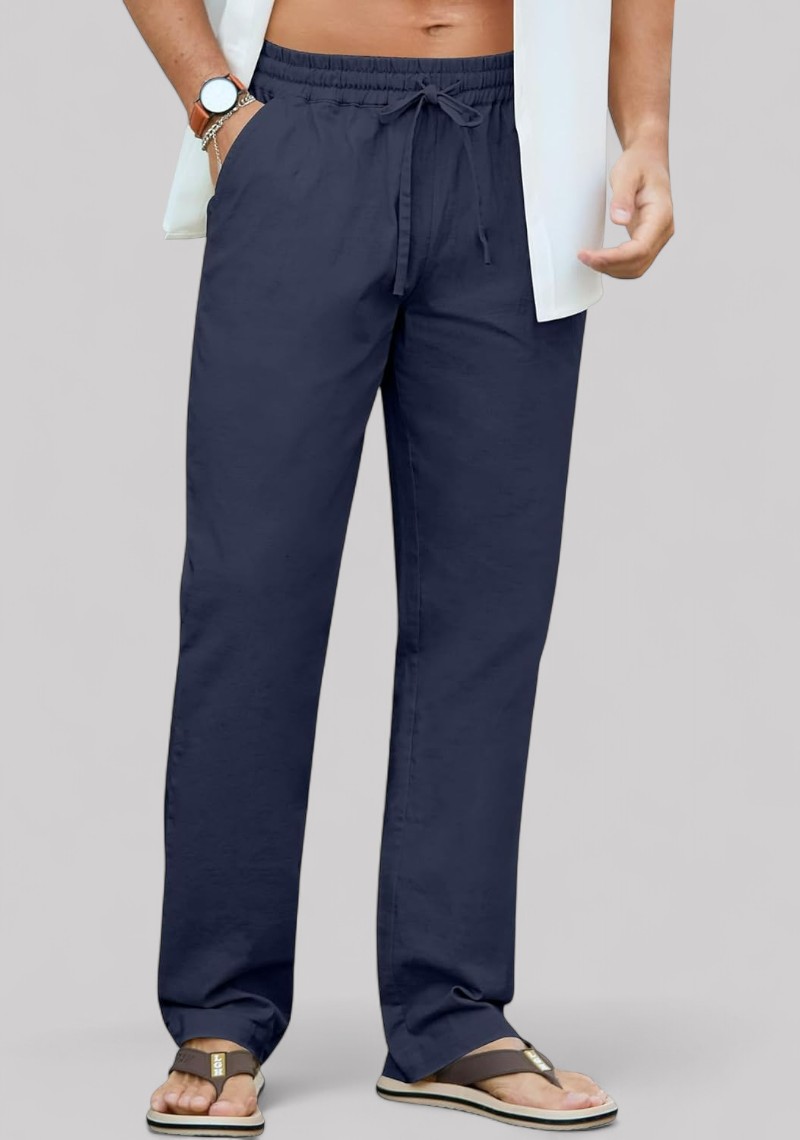 Navy Blue Linen Relaxed Fit Men Pant-50198