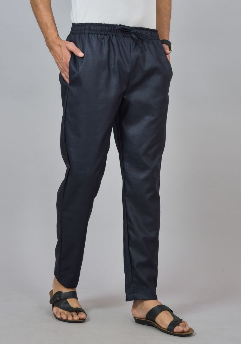 Navy Blue Lycra Casual Men Pant-47841