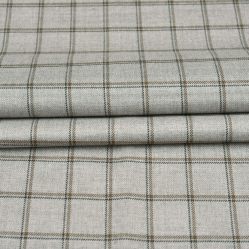 Off White Black Checks Tweed Wool Fabric-90698