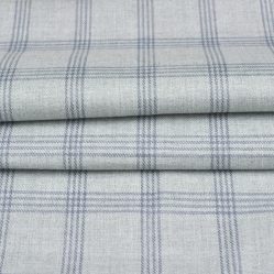 Off White Blue Checks Tweed Wool Fabric-90717