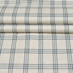 Off White Blue Checks Tweed Wool Fabric-90727