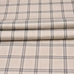 Wool Blazer Fabric (2 Meter)-Off White Blue Checks-90741
